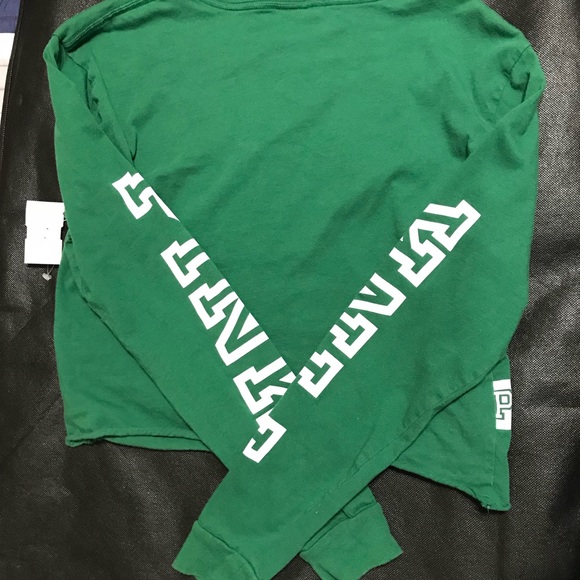 PINK Forest Green Varsity Long Sleeve Crop - Picture 4 of 5